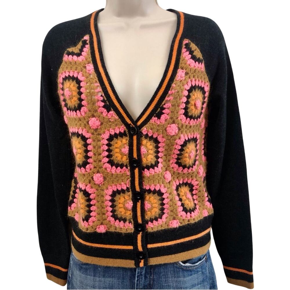 JY2k Juicy Couture Crochet Granny Square Wool Cashmere Cardigan Button Front - Picture 16 of 16